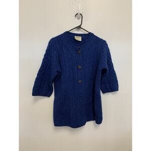 Kilronan Knitwear Cardigan M Womens Blue Button Front 3/4 Sleeves Merino Wool